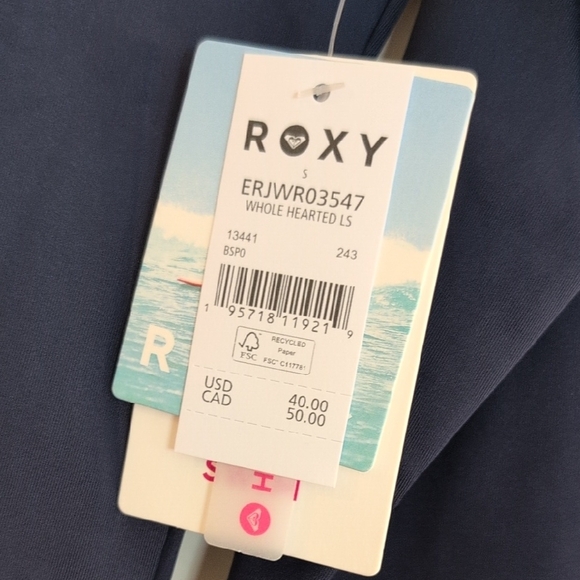 NWT Roxy Navy Rash Guard Long Sleeve with Logo Whole Hearted - Size S - Picture 4 of 9